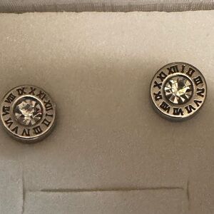 Cute Roman Numeral with Rhinestone Center Postback Earrings